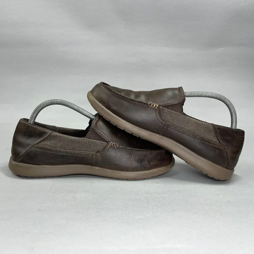 Crocs Santa Cruz‎ 2 Luxe Shoes Men's Size 8 Brown Leather Slip On Loafers